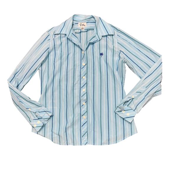 LILLY PULITZER Women's Light Blue Striped Collared Button Down Size 4 - Picture 1 of 8
